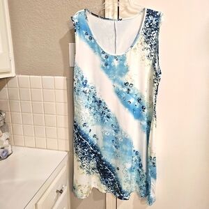 NWOT Sleevless Stretchy Swim Coverup Ocean Graphic Blue White 4XL